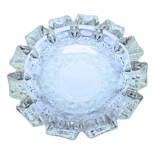 Vintage MCM Crystal Glass Cut Ashtray Starburst Round Pattern W/ 12 Slot