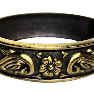 Vintage mässing Art Deco 3D klämma gångjärnsförsedd manschettarmband blomma prästkrageblad