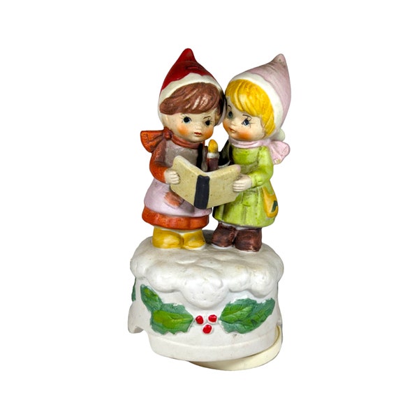 Hand Painted Porcelain Bisque Carolers Music Box Plays  "Silent Night" Christmas Music Box