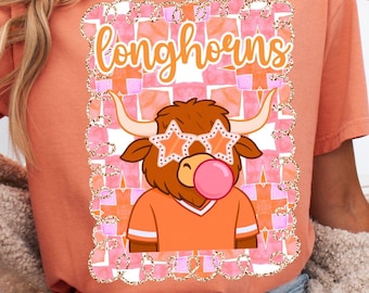 Unique Longhorns Bull Comfort Colors Shirt: Colorful Mascot, Bubblegum Design