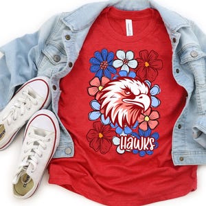 Youth Doodle Floral Hawks Mascot Tee: School Spirit Shirt