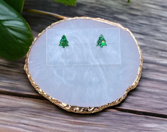 Resin Christmas Tree Stud Earrings: Glitter Holiday Earrings