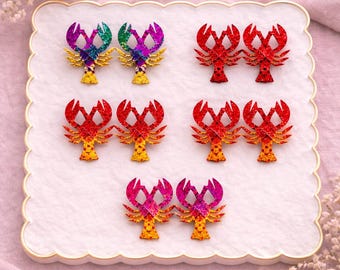 Resin Crawfish Stud Earrings, Louisiana Jewelry, Mardi Gras