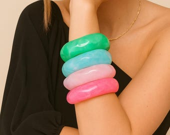 Chunky Marbled Resin Bangle Bracelet: Colorful Preppy Acrylic Jewelry
