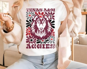 Aggies Shirt Boho Floral Comfort Colors Tee Retro Aggie Spirit Graphic T-shirt Aggie Gift