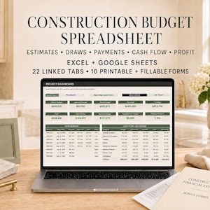 Construction Budget Spreadsheet Bundle | Excel & Google Sheets, Job Costing Plus 10 Contractor Forms