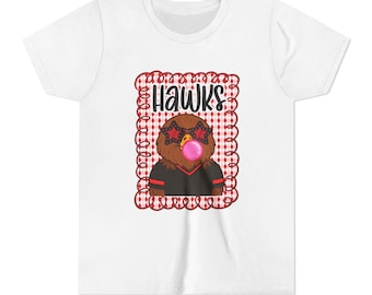Hawks Black & Red Mascot Bubblegum Youth Tee | School Spirit Kids Shirt