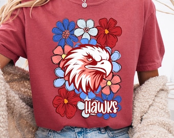 Hawks Doodle Floral Mascot T-Shirt: School Spirit Tee