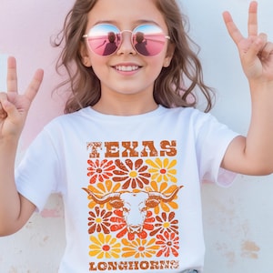 Texas Longhorns Floral Youth Tee: Comfort Colors Kids T-Shirt