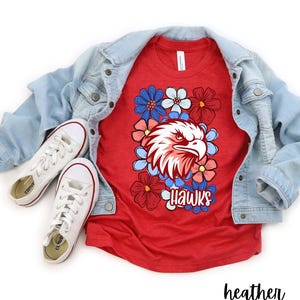 Youth Doodle Floral Hawks Mascot Tee, Hawk Pride Shirt, School Spirit Apparel, Floral School Mascot, Trendy Game Day Shirt