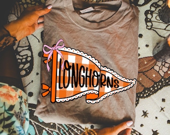 Gingham Longhorns Pennant Comfort Colors T-shirt