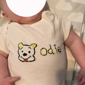 Personalised baby/toddler clothes, hand embroidered.