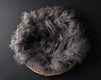 Dark Grey Newborn Digital Backdrop Wicker Basket Newborn Digital Background for Newborn Photography Composite