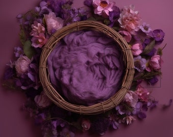 Newborn Digital Backdrop Purple Floral Bed Newborn Digital Background for Newborn Photography Composite