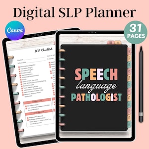 2025 SLP Digital Planner, logopeda, narzędzia terapeutyczne, planer terapii, edytowalny z hiperlinkami