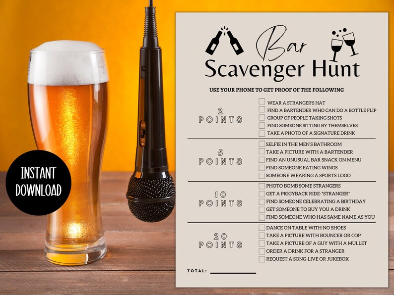 Bar Crawl Scavenger Hunt, Bar Scavenger Hunt, Bar Games, Adult