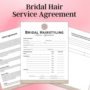 Bridal Hair Contract, Bridal Hair Styling Template, Bridal Contract, Wedding Hair Styling, Hairstylist Contract Template, Bridal Client Form