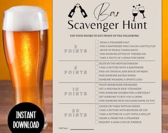 Bar Crawl Scavenger Hunt, Bar Scavenger Hunt, Bar Games, Adult Scavenger Hunt, Birthday Bar Crawl, Ladies Night Games, Pub Crawl Game