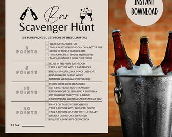 Bar Crawl Scavenger Hunt, Bar Scavenger Hunt, Bar Games, Adult Scavenger Hunt, Birthday Bar Crawl, Ladies Night Games, Pub Crawl Game