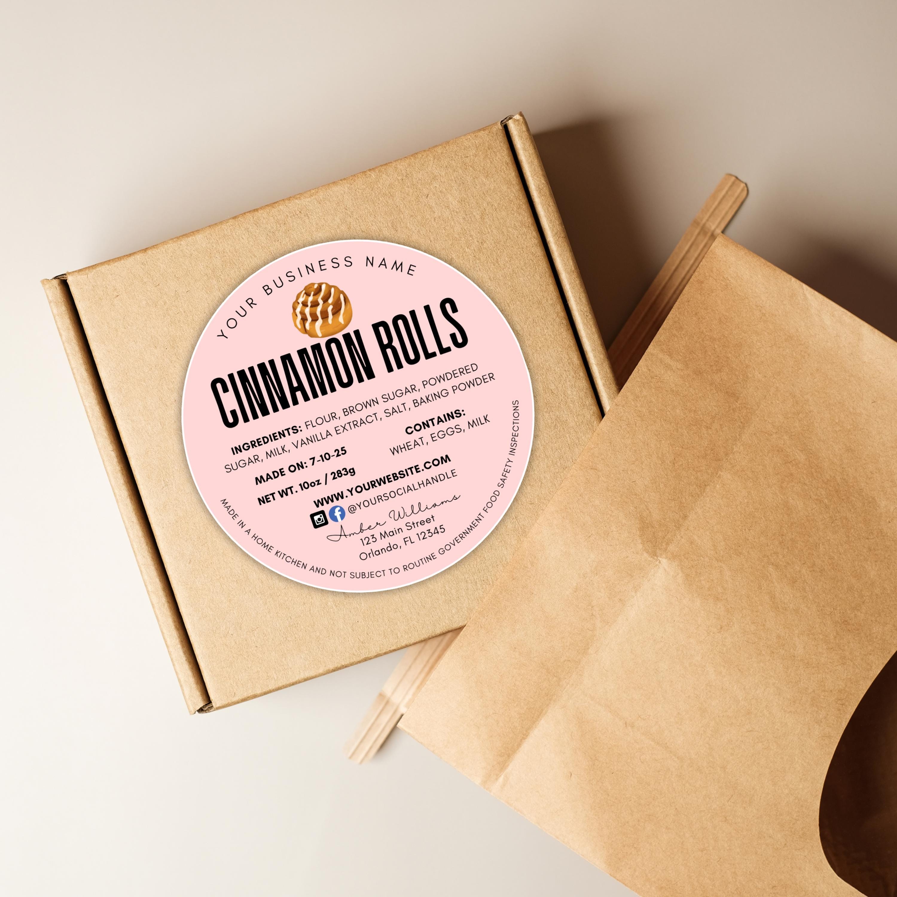 Editable Cottage Cinnamon Roll Food Label, Bakery Sticker, Printable ...