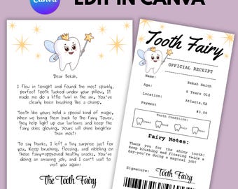 Editable Tooth Fairy Receipt and Letter, Kids Lost Tooth Printable, Tooth Note, Fairy Visit Note, First Tooth Lost Template, Baby Tooth Gift