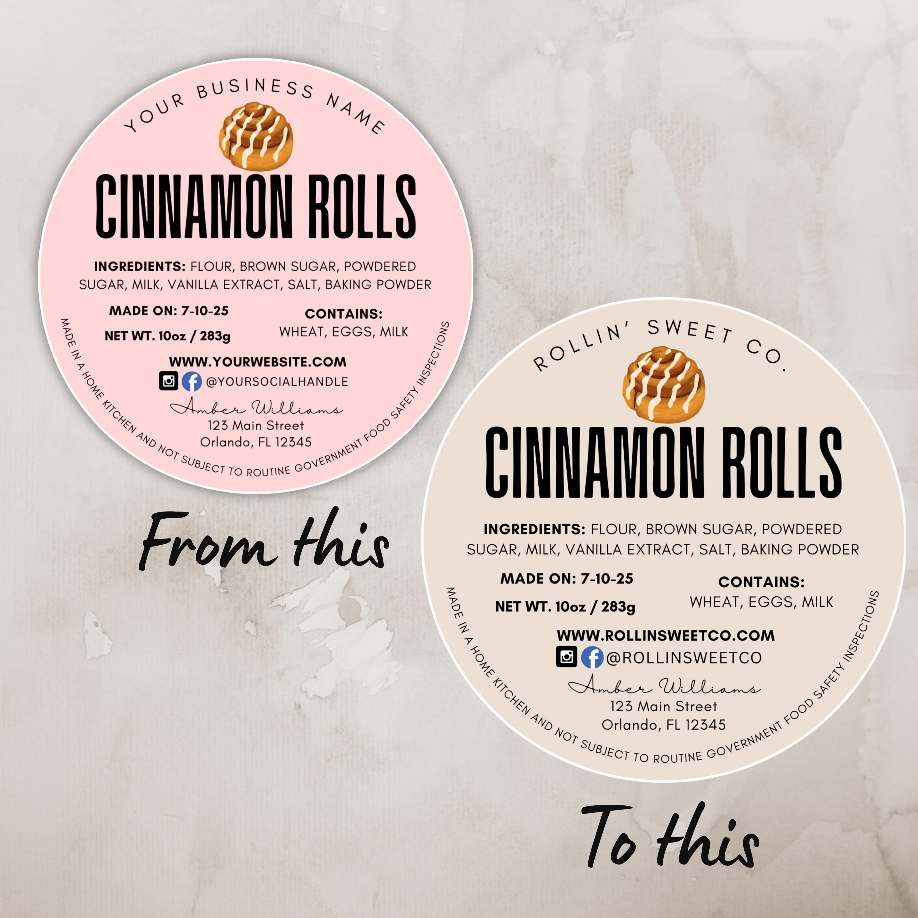 Editable Cottage Cinnamon Roll Food Label, Bakery Sticker, Printable ...