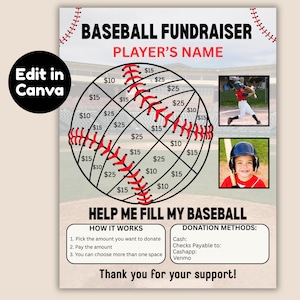 Fill My Baseball Fundraiser, Baseball Donation Printable, Editable Softball Canva Template, Fill My Ball Canva Download, Sports Team Support