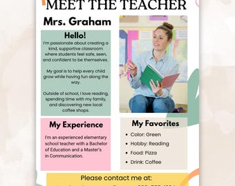 Meet the Teacher Editable Template, Back to School Welcome Form, Printable Canva Classroom Introduction, Teacher About Me Sheet, Open House