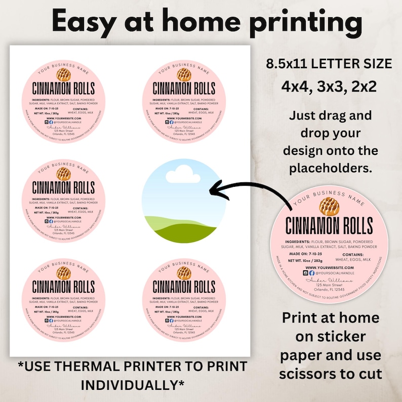 Editable Cottage Cinnamon Roll Food Label, Bakery Sticker, Printable ...