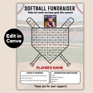 Fill My Base Fundraiser, Softball Donation Printable, Editable Softball Canva Template, Fill My Base Canva Download, Sports Team Support