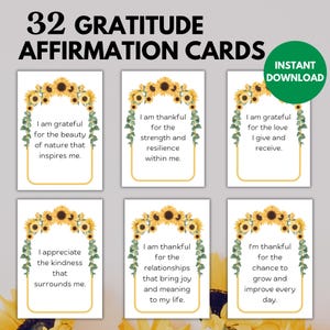 Dankbarkeit Affirmationskarten, druckbare Selbstliebe, Vision Board, positive Denkweise, Hinweise der Ermutigung, Dankbarkeitsglaskarten, tägliche Zitate
