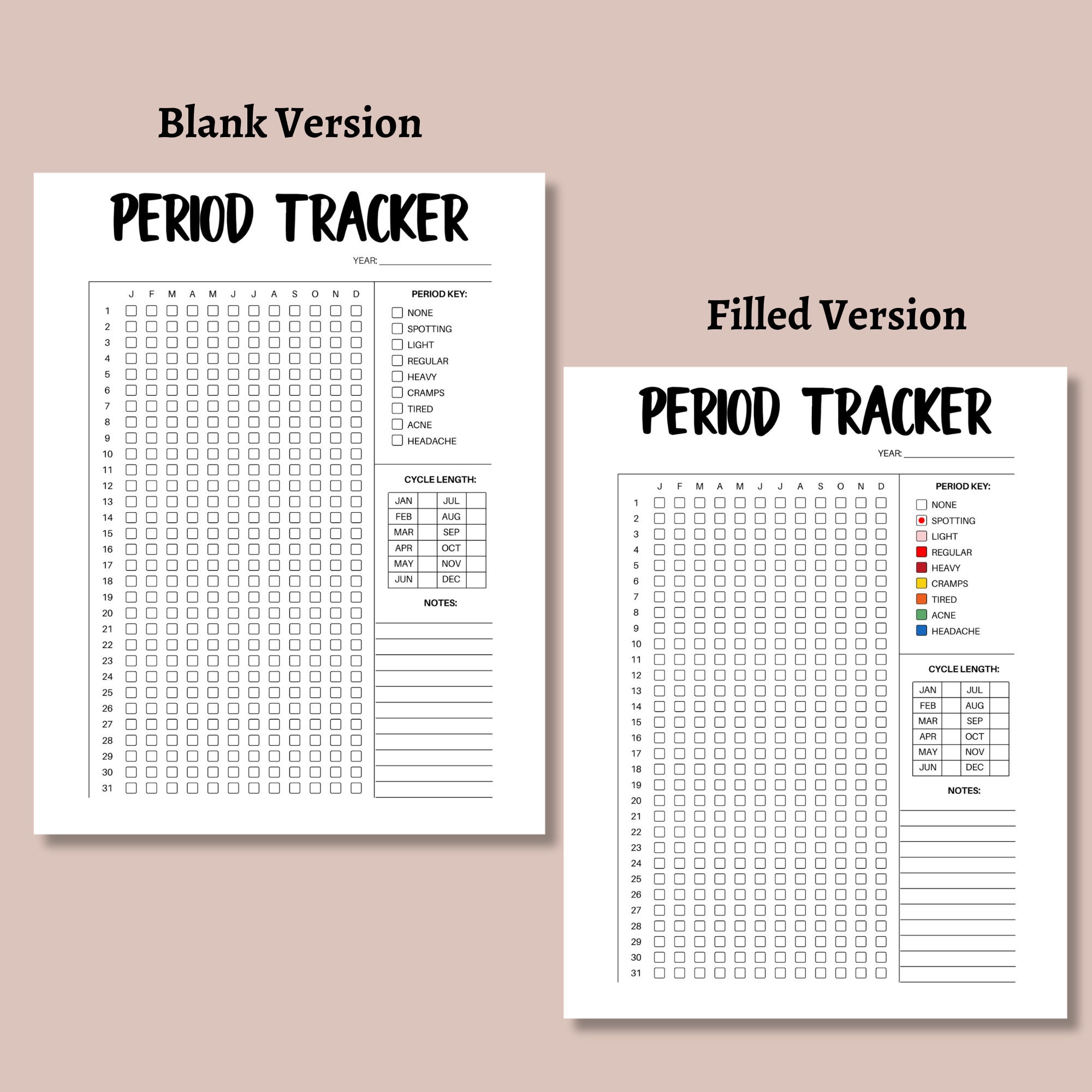 Period Tracker Printable, Period Calendar, Menstrual Symptoms, Cycle ...