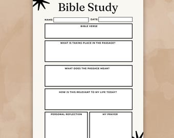 Bible Study Printable Template PDF, Faith Journal Worksheet, Scripture Study Guide, Christian Quiet Time Sheet, Instant Download