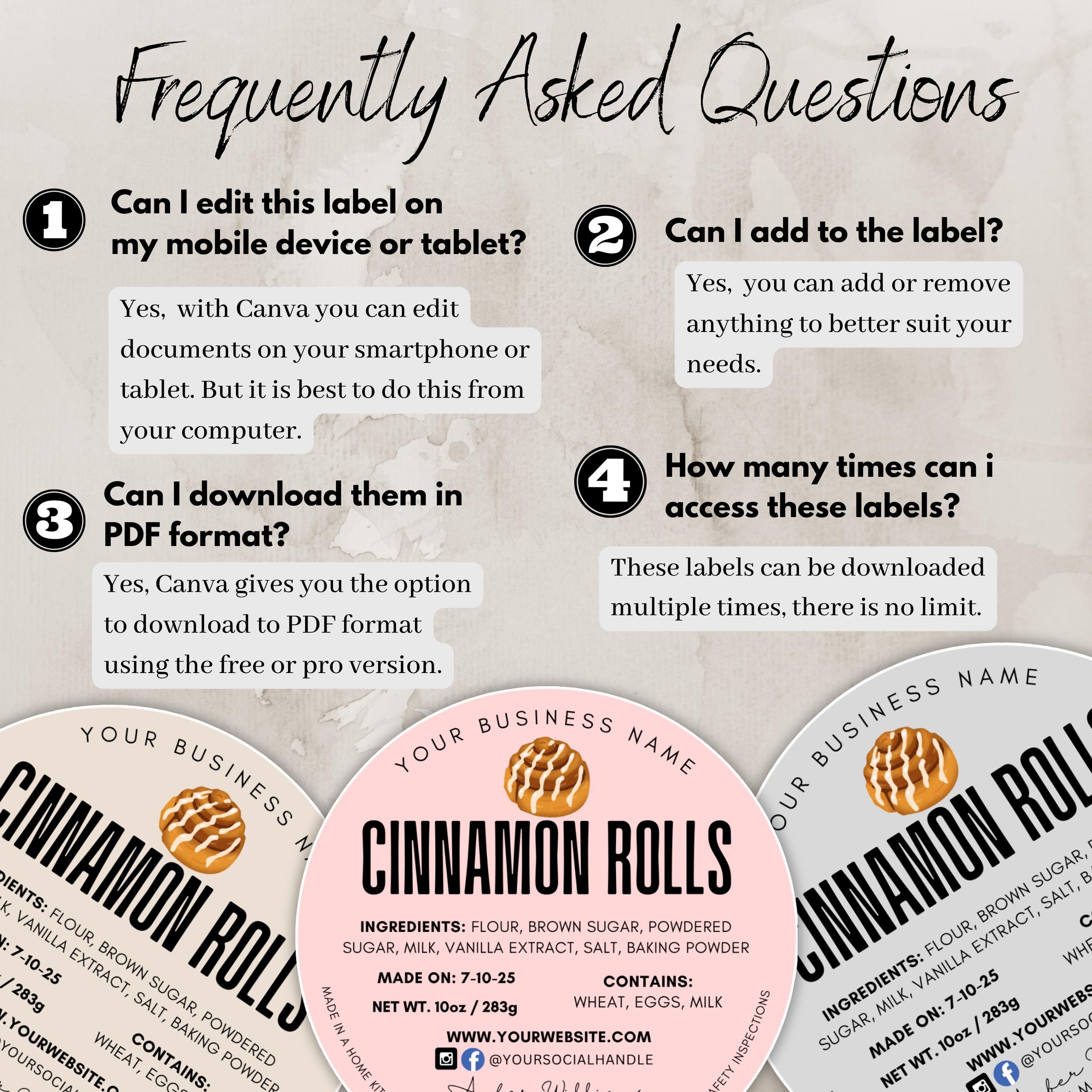 Editable Cottage Cinnamon Roll Food Label, Bakery Sticker, Printable ...