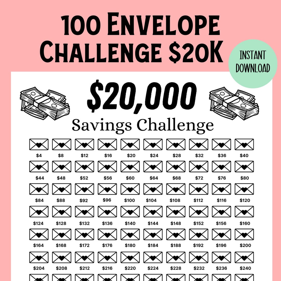 20000 Savings Challenge Printable, 100 Envelope Challenge, Money Saving ...