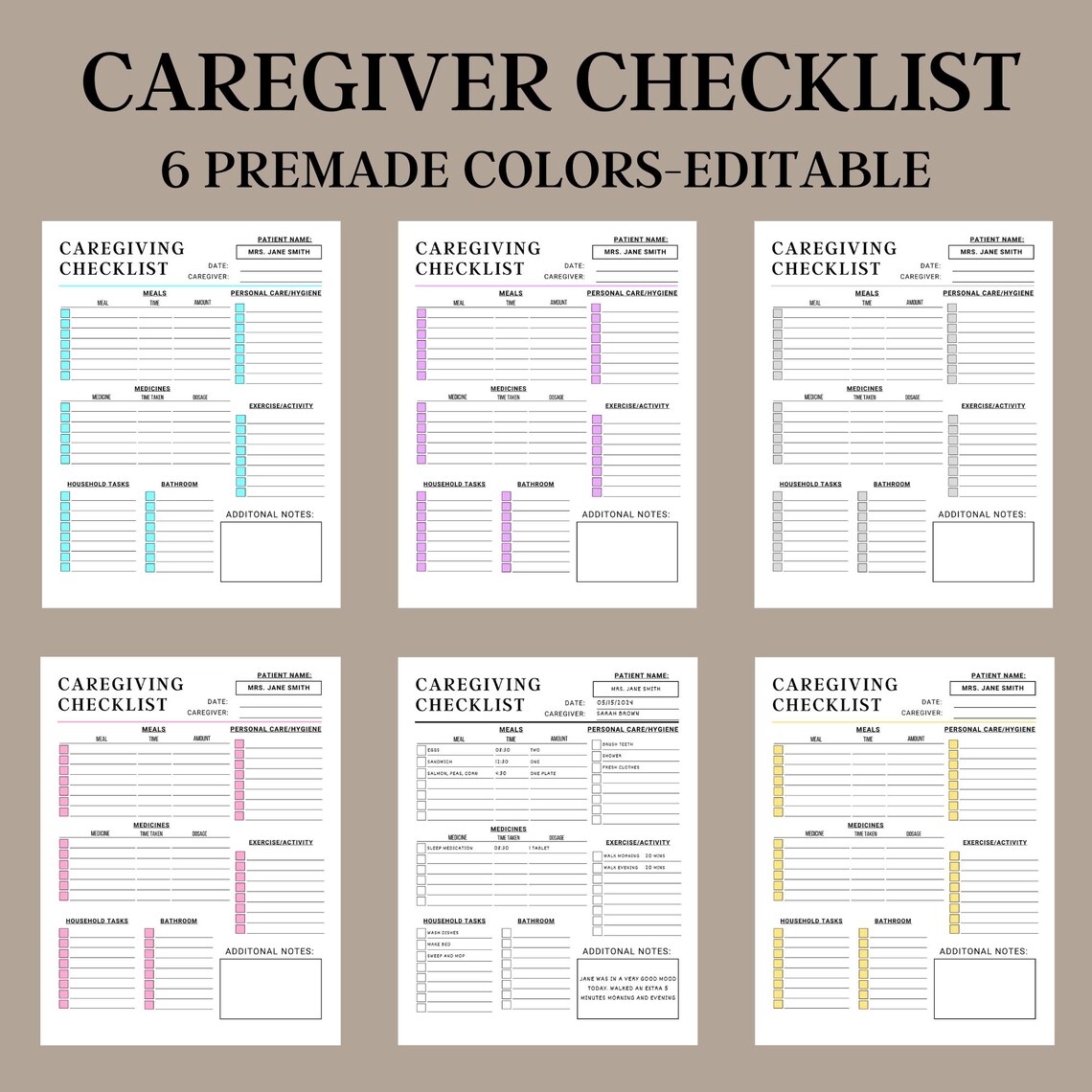 Caregiver Checklist, Caregiving Checklist, Caregiver Log, Elderly Care ...