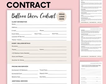 Balloon Contract, Editable Balloon Decor Client Form, Party Planner Balloon Invoice, Balloon Artist Template, Balloon Stylist Agreement