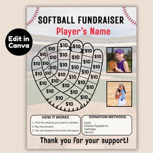Fill My Glove Fundraiser, Softball Donation Printable, Editable Softball Canva Template, Fill My Base Canva Download, Sports Team Support