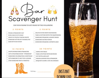 Bar Scavenger Hunt, Bar Crawl Scavenger Hunt, Bar Games, Adult Scavenger Hunt, Birthday Bar Crawl, Ladies Night Games, Pub Crawl Game