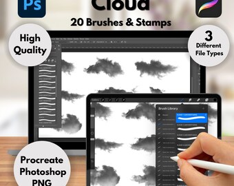 20 Cloud Photoshop-Procreate Brushes, Cloud Procreate Brushes, Cloud Photoshop Brushes, Brushes, PNG