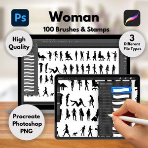 100 Woman Photoshop-Procreate Brushes, Woman Procreate Brushes, Woman Photoshop Brushes, Brushes, PNG