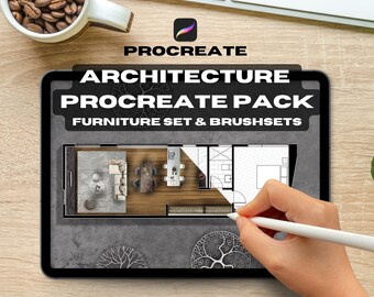 Pacchetto Procreate per architettura, Pacchetto mobili, Set di pennelli isometrici, Set di pennelli per letto, Set di pennelli per alberi, Set di pennelli per tavolo, Set di pennelli per tratteggio, Digitale