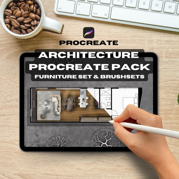 Pack Procreate Architecture, Pack de meubles, Jeu de pinceaux isométriques, Jeu de pinceaux pour lit, Jeu de pinceaux pour arbre, Jeu de pinceaux pour table, Jeu de pinceaux à hachures, Numérique