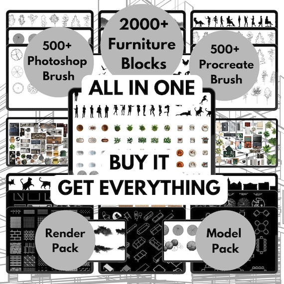 Architecture Bundle - All in One, Photoshop Bundle, Procreate Bundle, Lumion Bundle, Sketchup Bundle, Digital Bundle