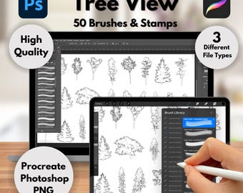50 Tree View Photoshop-Procreate Brushes, Tree View Procreate Brushes, Tree View Photoshop Brushes, Brushes, PNG