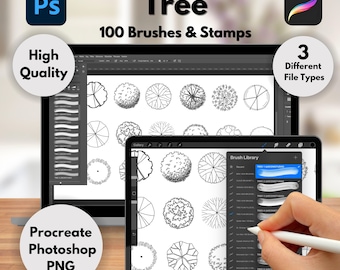 100 Photoshop-Procreate-penselen boomplan, boomplan Procreate-borstels, Photoshop-penselen boomplan, penselen, png