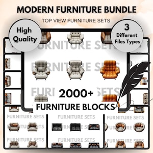 MODERN - 2000+ Furniture Top View Bundle, Contemporary Furniture Designs, Architecture Interior Design, Plan View, Digital