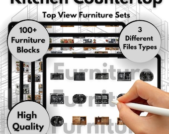 100+ Kitchen Countertop Plan View, Modern Classic Designs, Architecture Interior Design, Top View Furniture, PNG PDF JPEG, Digital Product