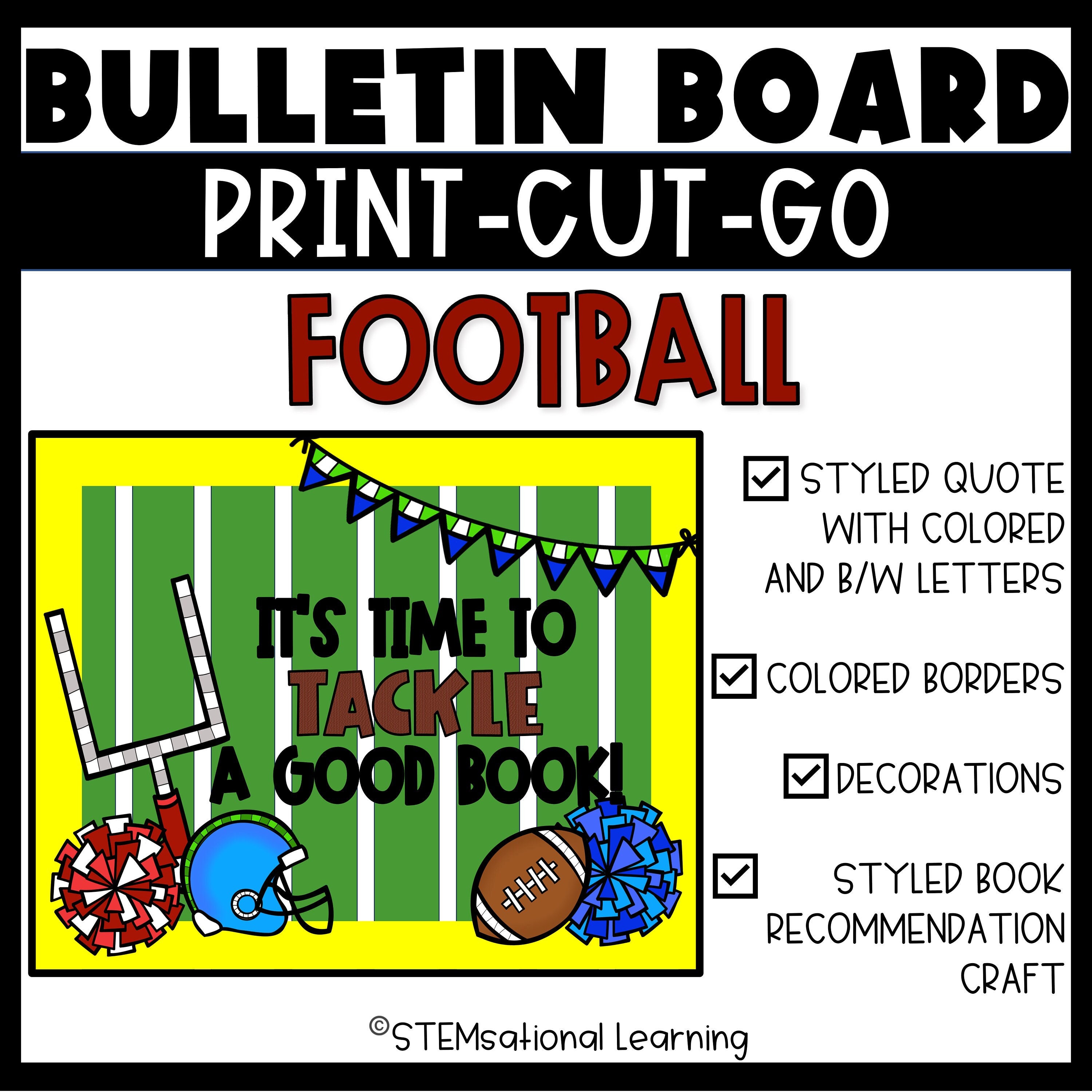 Football Fall Back to School Bulletin Board Kit Reading and Library | Classroom Door Decor