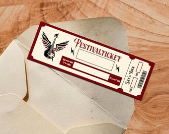 Billet numérique pour festival, pass festival, bon d'échange - Design « Rock »